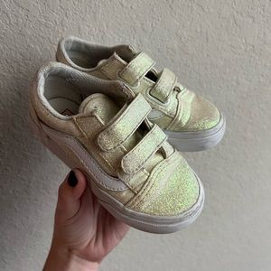 Vans Toddler Size 8, Cream Glitter, White Stripe Sneakers